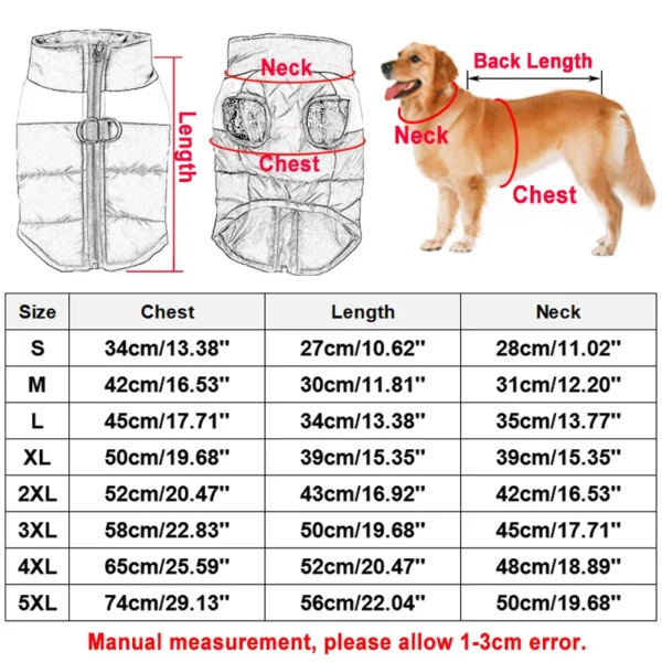 8 Size S-5XL Winter Dog Clothes For Pet Waterproof Warm Large Dog Vest Cat Puppy Ski Coats Jackets Green/Red/Blue/Pink - Image 2