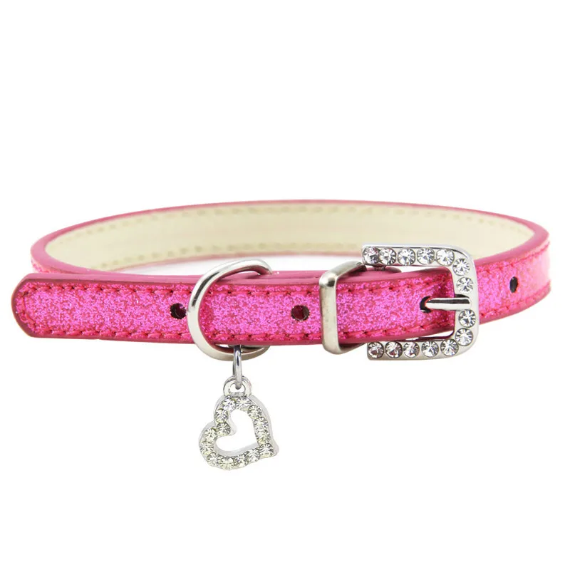 Bling Crystal Pendant Leather Pet Dog Collars Puppy Cat Choker Necklaces Pet Jewelry Accessory - Imagen 5