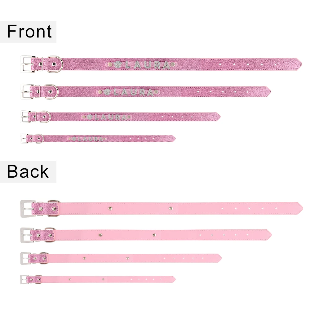 Personalized Dog Collar Leather Rhinestone Bling Charms Custom Pet Dogs Cat Name - Imagen 3