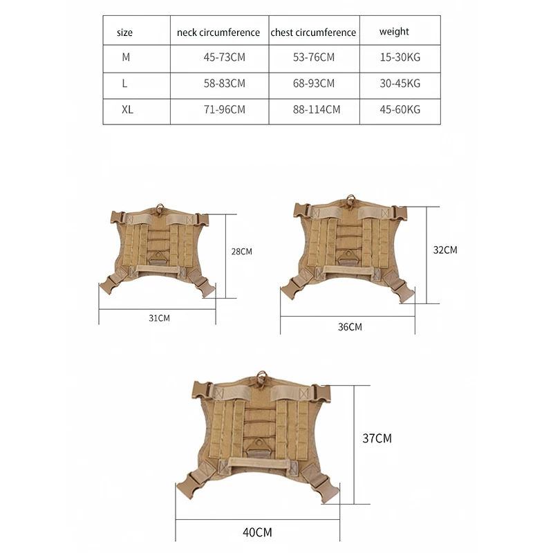 Tactical Dog Harness Military Training K9 Padded Quick Release Vest Pet Training Dog Harness For Set Small Medium Large Dogs - Imagen 5