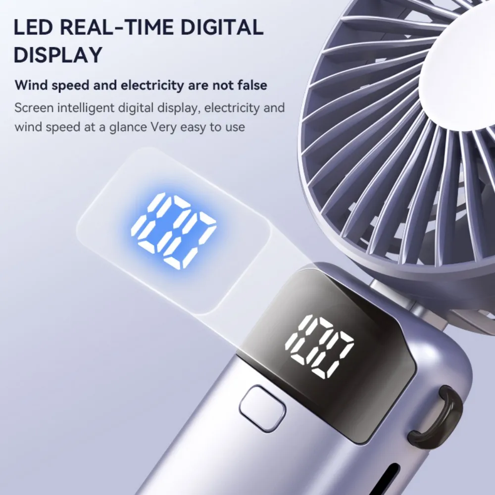 Mini Fan Type-c 1200mAh Rechargeable 90° Fold Cooling Portable Handheld Electric Fan Tudent Dormitory Led Digital Display Fans - Image 5