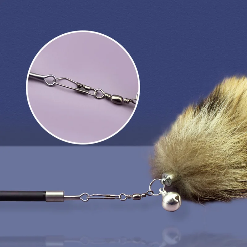 Funny Pet Cat Stick Fox Hair Replacement Head Good Toughness Feather Stick Cat Toy - Imagen 5