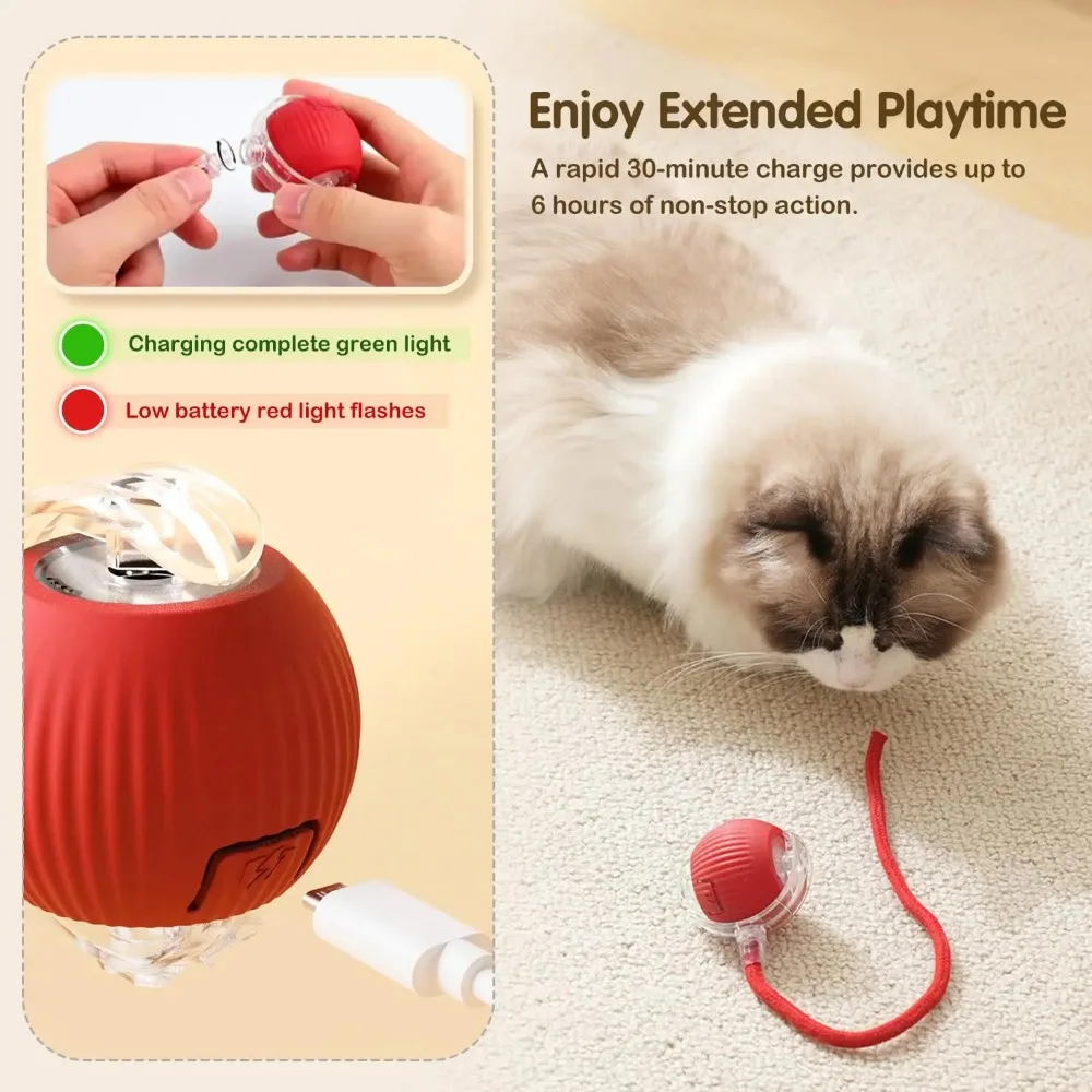 LEMEENQ Cat Interactive Ball Toy Auto Rolling Ball with Tail Rechargeable Smart Pet Interactive Toy Intelligent Mouse for Cat - Image 2