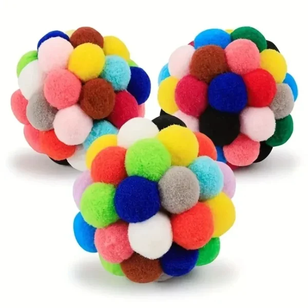 3PCS Cat Toys Cat Plush Ball Toy Pet Elastic Bell Ball Self Hi Ball Playing Cat Colorful Woolen Ball - Image 2