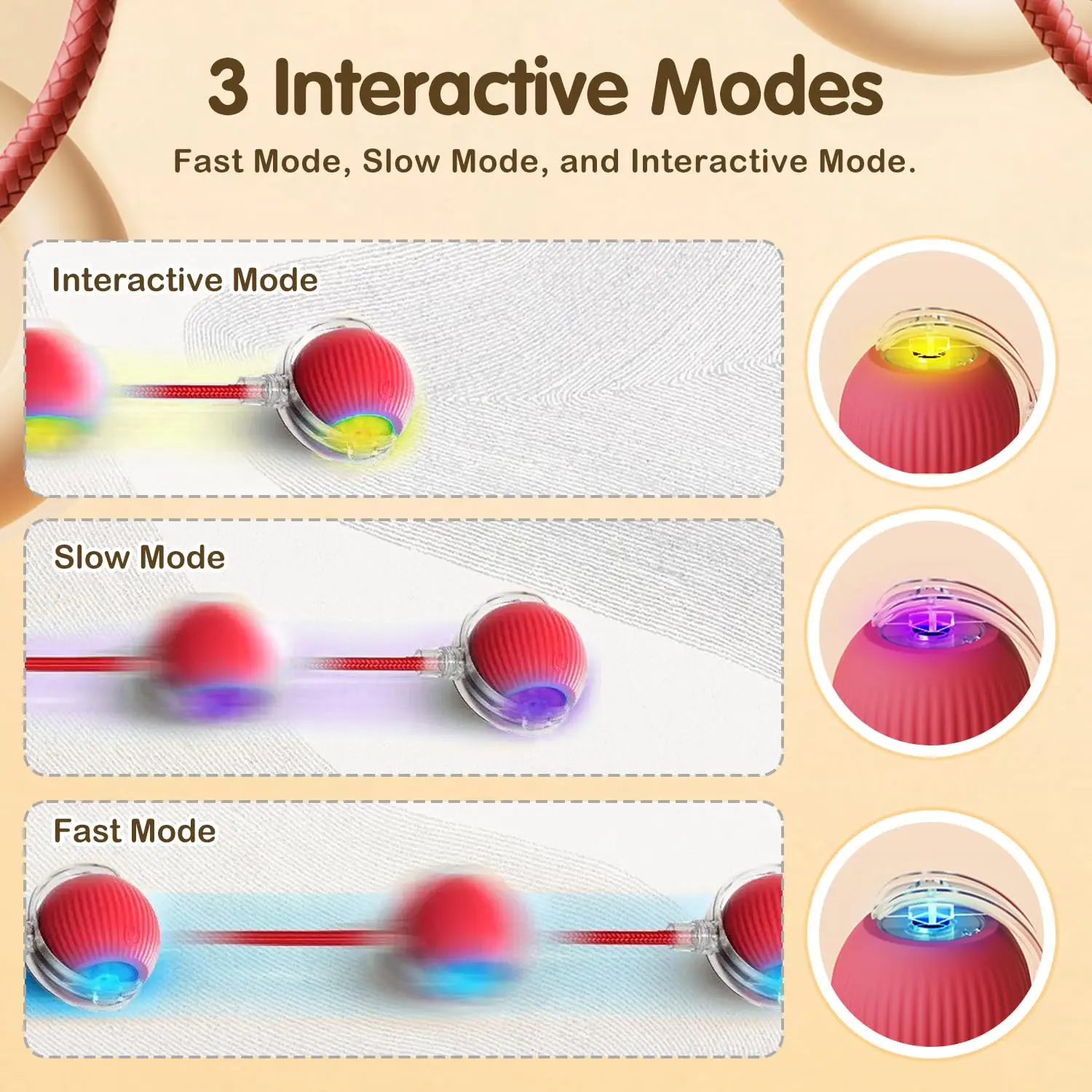 New Cat Interactive Ball Toy Automatic Rolling Ball Faux Tail Rechargeable Smart Pet Electric Toy Dog Cat Training Imitate Mouse - Imagem 4