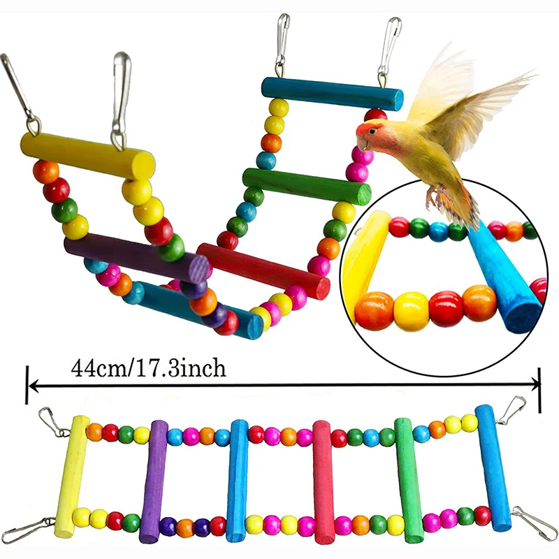 7PCS Bird Toy Wood Parrot Toys Set Cage Bird Accessories Swing Suspension Bridge Ball Cage Bells Pet Supplies - Imagem 3