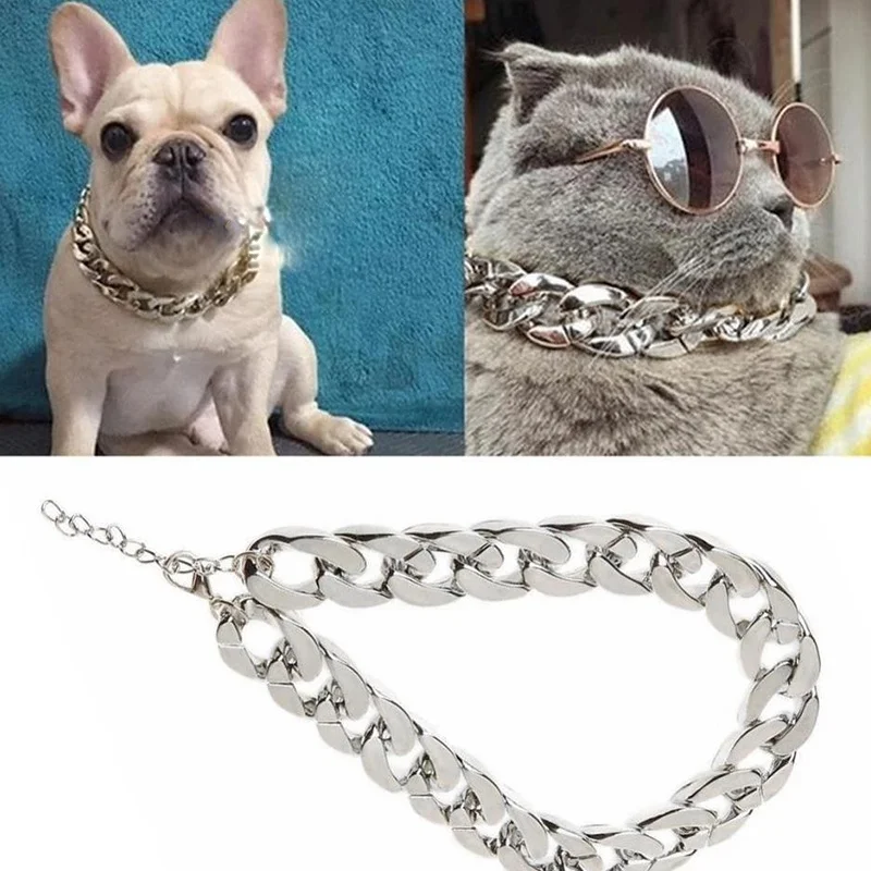 Pet Necklace Medium and Small Dog Collar Jewelry Dog Bully Gold Chain Pet Accessories — изображение 2