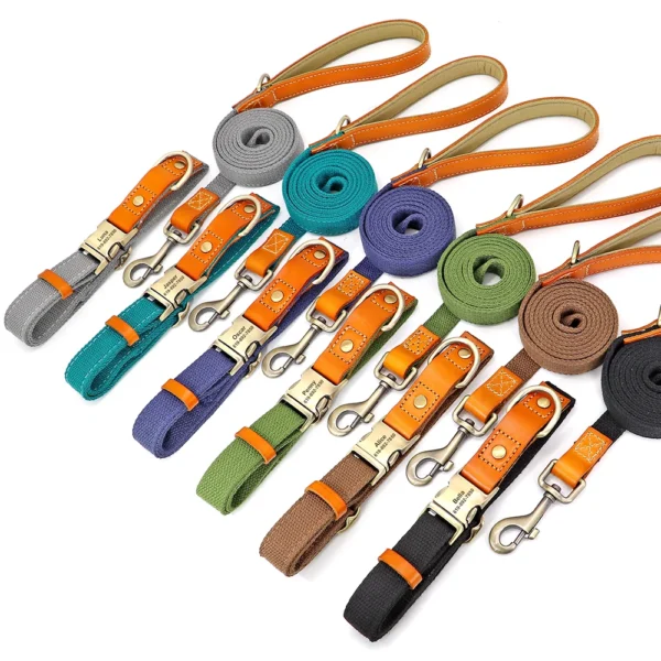 Nylon Custom Dog Puppy Collar Leash Set Personalized Genuine Leather Pet Nameplate ID Tag Accessories Collars Pet Products Perro – Bild 4