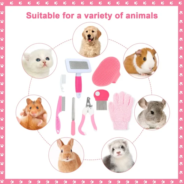 8-piece small animal pink beauty set rabbit beauty set with pet nail clippers and file flea comb - Image 6