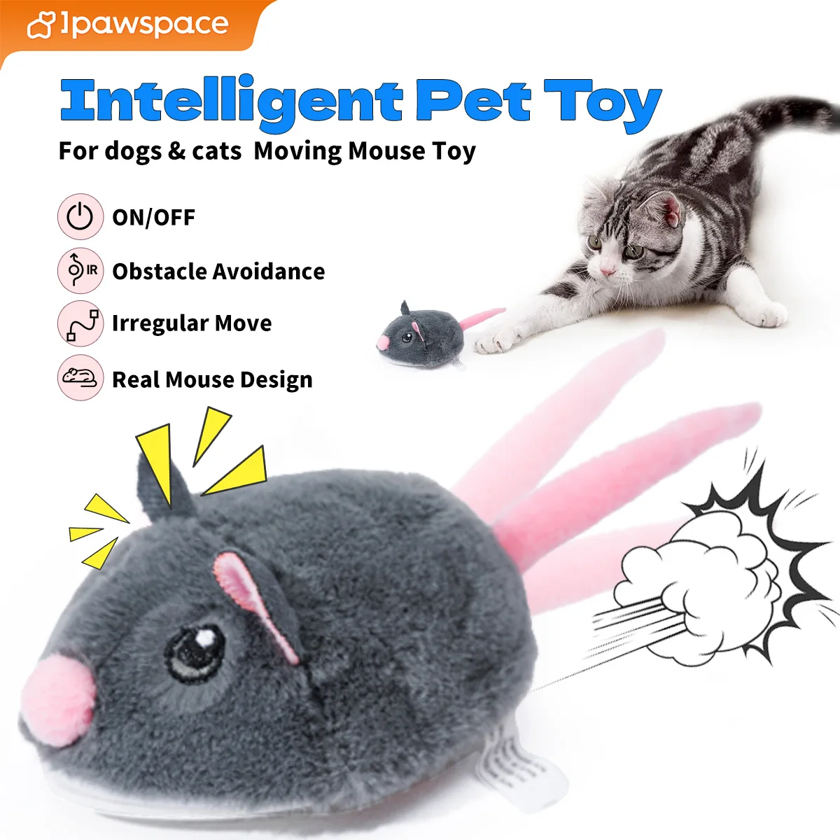 Electric Interactive Mouse Cat Toys Funny Plush Toy Smart Pet Interactive Movement Toys Fast Moving Pet Cat Accessories