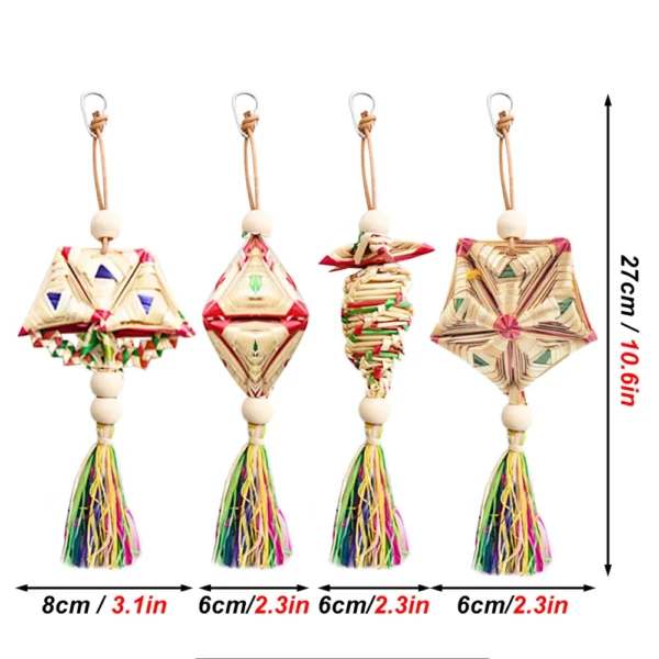 1 Pc Random Style Pet Parrot Bird Chew Toys Handmade Natural Straw Chewing Bite Hanging Cage Bell Swing Climb Playing Pendant - Image 3