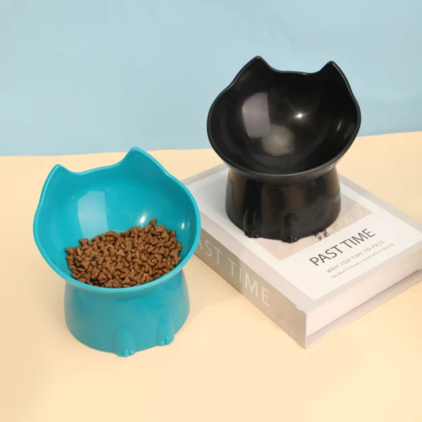 1pc WhiskerWare Elevated Cat Bowl, Anti-Tip Plastic Raised Pet Feeding Dish with Tilted Edge, Neck Protection Kitty Food - Image 3