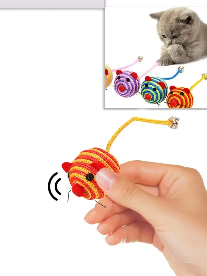 Pet Cat Toys Stripe Nylon Rope Round Ball Mouse Toy with Bell Pet Cat Chew Toy Cat Toys Interactive Pet Products gatos 고양이 장난감 – Image 6