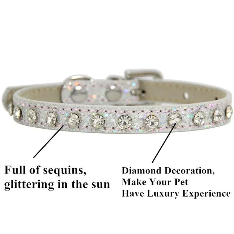Cute Bling Rhinestone Dog Collar Crystal Diamond Cat Collar Kitten Puppy Collars for Small Medium Pets - Imagen 3