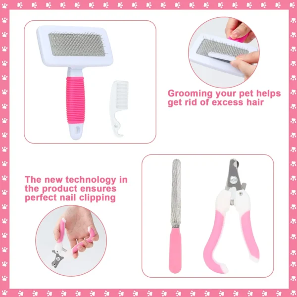 8-piece small animal pink beauty set rabbit beauty set with pet nail clippers and file flea comb - Image 4