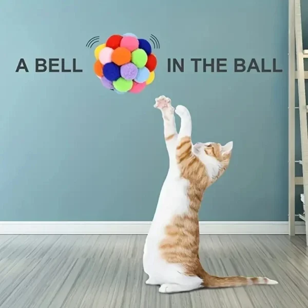 3PCS Cat Toys Cat Plush Ball Toy Pet Elastic Bell Ball Self Hi Ball Playing Cat Colorful Woolen Ball - Image 3