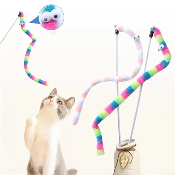 Cat Toy Teaser Wand Toy with Feather Bells Funny Caterpillar Colorful Rod Teaser Cat Teaser Boredom Relief Toys Pet Supplies