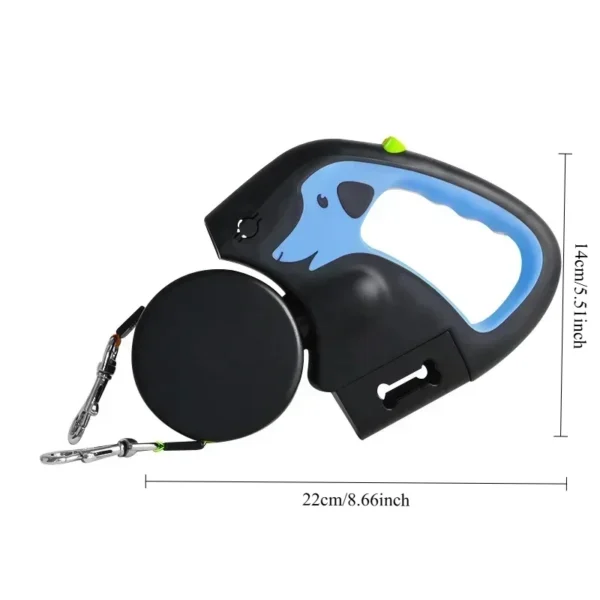 3m Retractable Rotating Pet Leash for 2 Dogs Multifunctional Double Rope Leashes with Flashlight and Poop Bag Box - Image 6