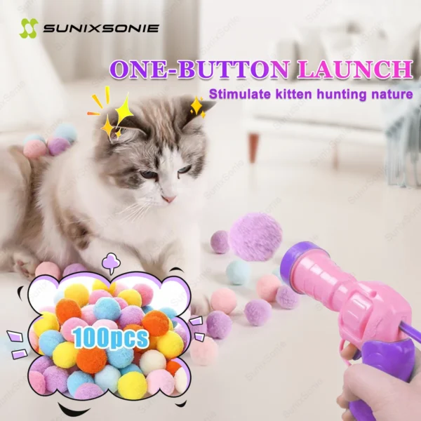 Cat Toys Interactive Launch Training Toy For Pet Kitten Creative Mini Shooting Gun Games Stretch Plush Ball Toys Pet Supplies