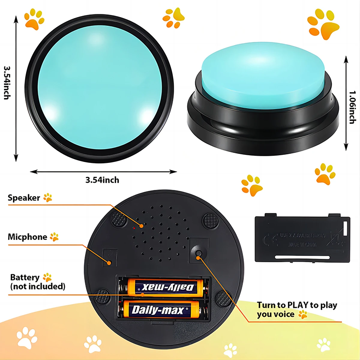 Dog Communication Buttons Voice Recording Button for Pet Training Buzzer 30 Second Record Playback Funny Gift for Talking - Imagen 5