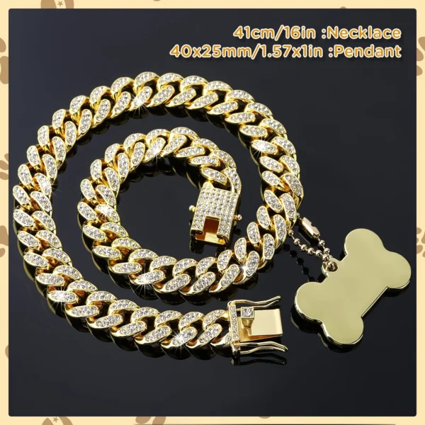 16-inch custom dog chain collar Cuban link dog collar walking metal flashing dog collar with design safety buckle puppy pet cha - Image 3