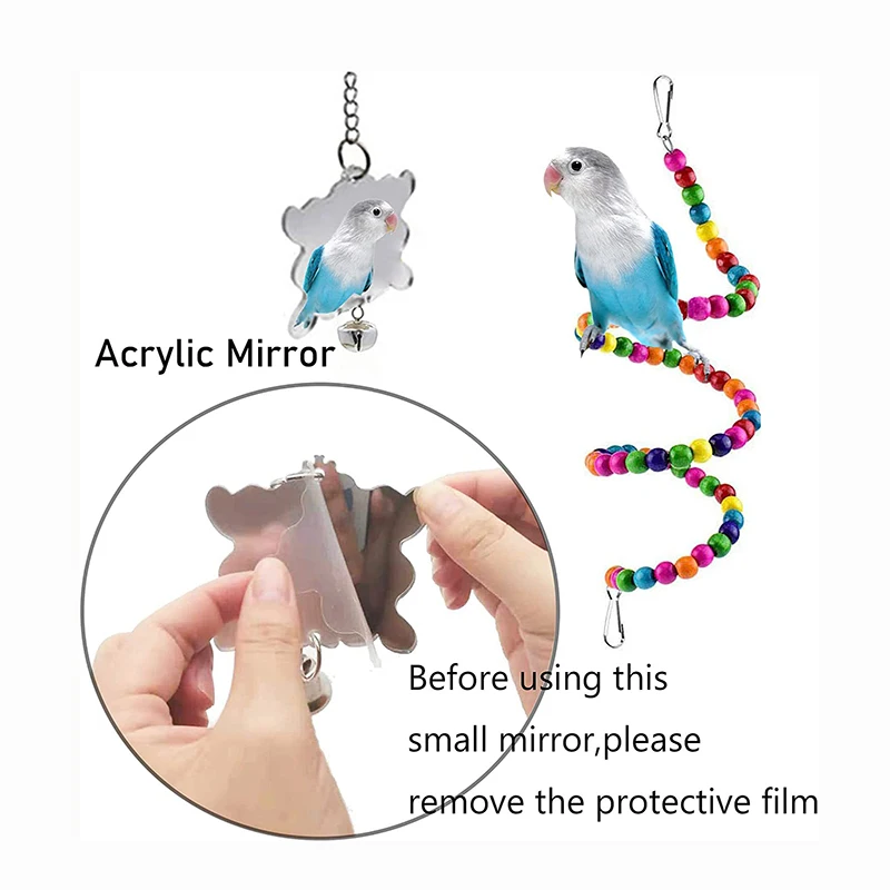 7PCS Bird Toy Wood Parrot Toys Set Cage Bird Accessories Swing Suspension Bridge Ball Cage Bells Pet Supplies - Imagem 4