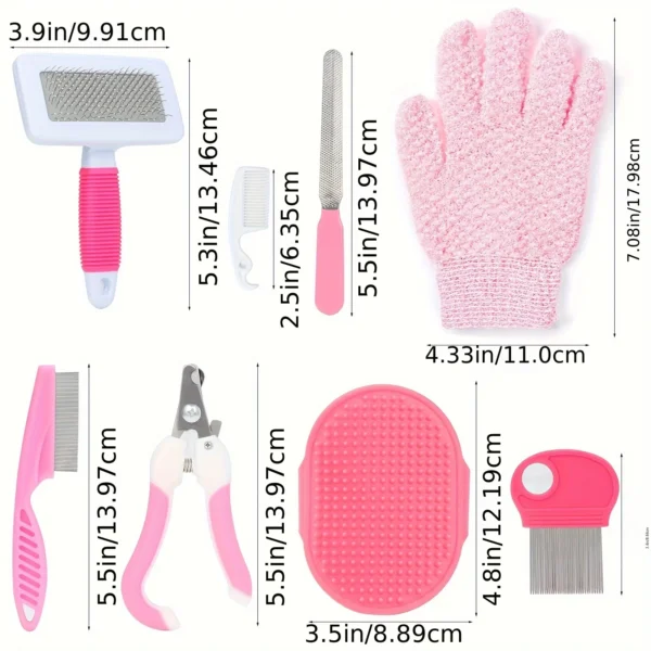 8-piece small animal pink beauty set rabbit beauty set with pet nail clippers and file flea comb - Image 2