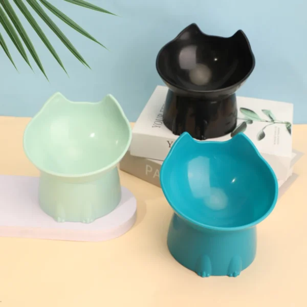 1pc WhiskerWare Elevated Cat Bowl, Anti-Tip Plastic Raised Pet Feeding Dish with Tilted Edge, Neck Protection Kitty Food - Image 4
