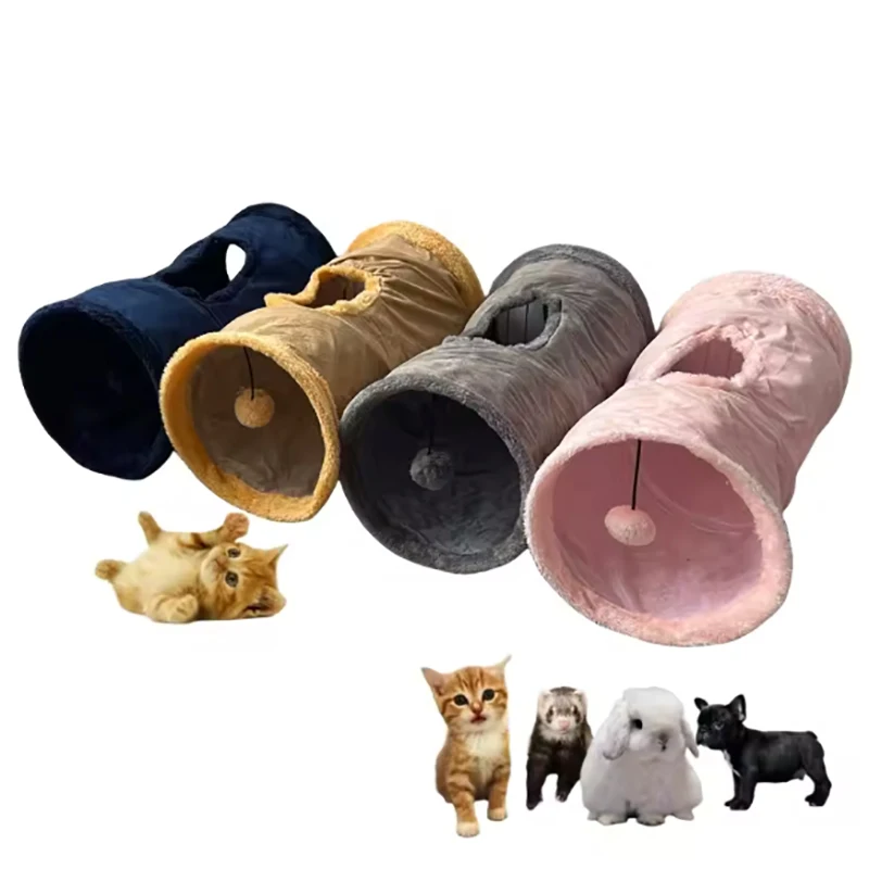 Pet cat plush tunnel foldable suede channel toy for self entertainment and relaxation cat toy suitable for cats to play at home