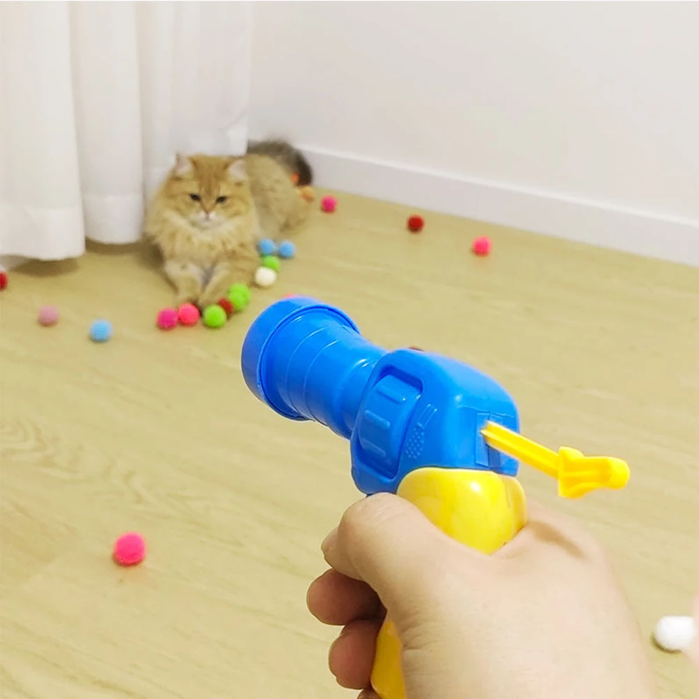 Funny Cat Toys Stretch Plush Ball Mini Shooting Gun Games Interactive Launch Training Toy For Pet Kitten Cat Pom Pom Plush Balls - Imagem 4