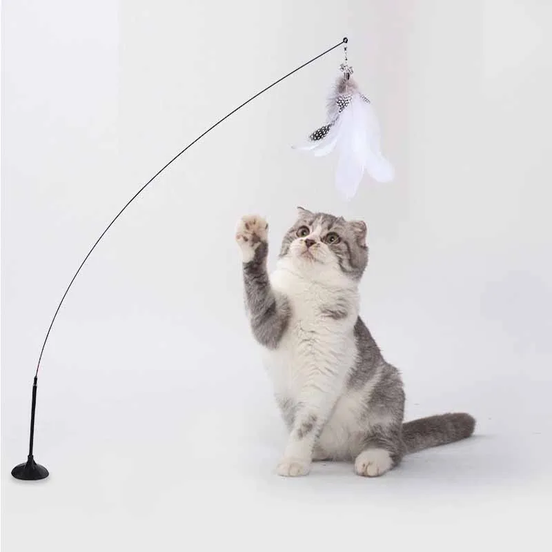 Funny Cat Toy Folorful Fluffy Feather With Bell Sucker Cat Stick Toy Kitten Play Interactive Detachable Teaser Wand Cat Supplies - Imagem 4