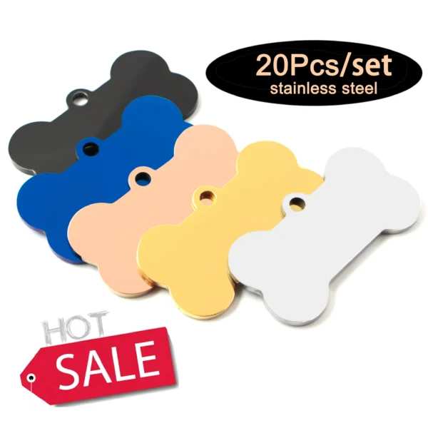 Stainless Steel 20Pcs Bone Dog ID Tag Keychain Engraved Pet ID Personalized Collar Tags Pendant Keyring Bone Pet Accessories