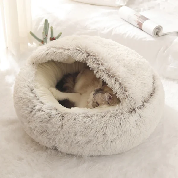 Soft Plush Pet Bed with Cover Round Cat Bed Pet Mattress Warm Cat Dog Sleeping Nest Cave for Small Dogs kitten - Imagen 2
