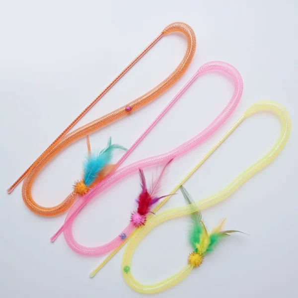 3pcs Mix Feather Teasing Cat Stick Elastic Mesh Tube Cat Toy Rod Kitten Interactive Toys Pet Wand - Image 4