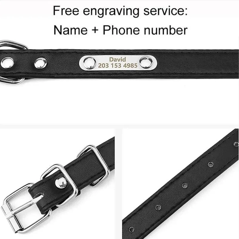 Personalized Name Carved Dog Collar ID Tag Anti-lost Solid PU Leather Collar For Small Medium Large Dogs Puppy Cat Pet Supplies – Image 6