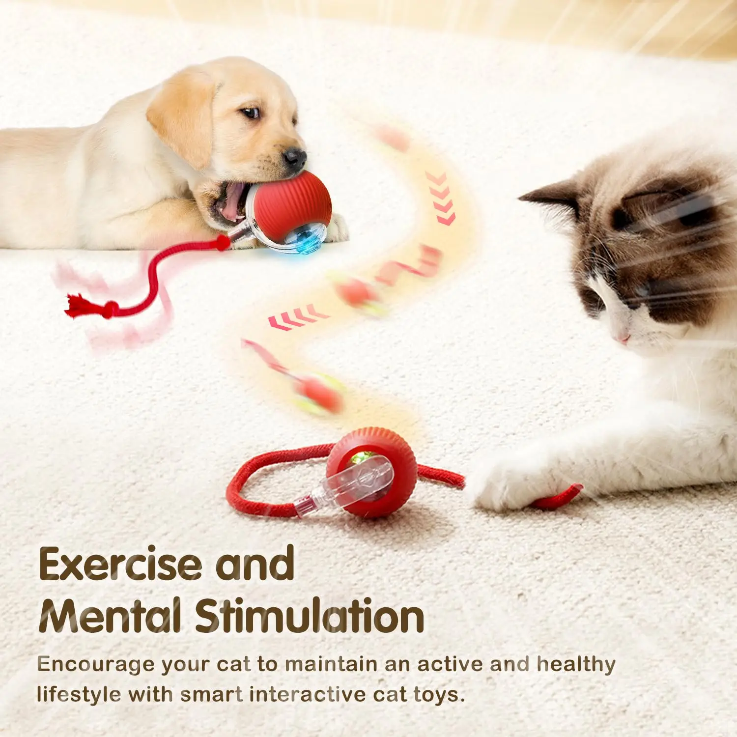 New Cat Interactive Ball Toy Automatic Rolling Ball Faux Tail Rechargeable Smart Pet Electric Toy Dog Cat Training Imitate Mouse - Imagem 5