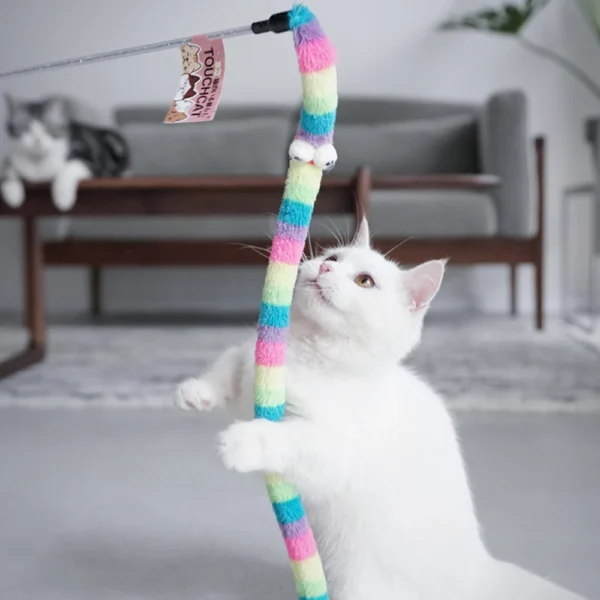Cat Toy Teaser Wand Toy with Feather Bells Funny Caterpillar Colorful Rod Teaser Cat Teaser Boredom Relief Toys Pet Supplies - Image 3