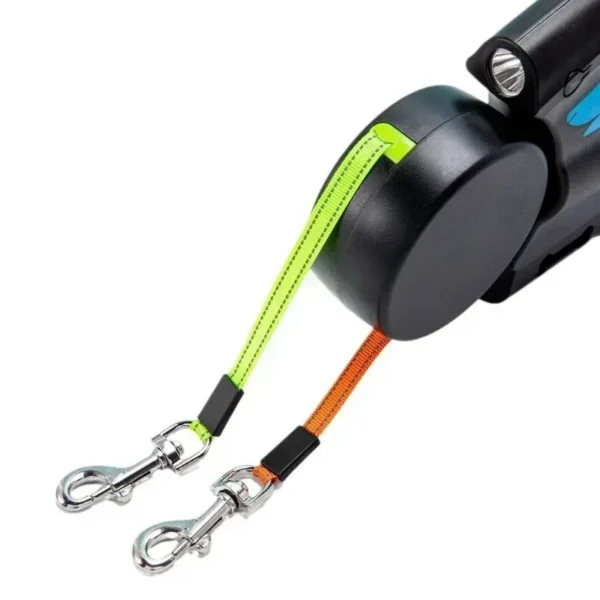 3m Retractable Rotating Pet Leash for 2 Dogs Multifunctional Double Rope Leashes with Flashlight and Poop Bag Box - Image 2