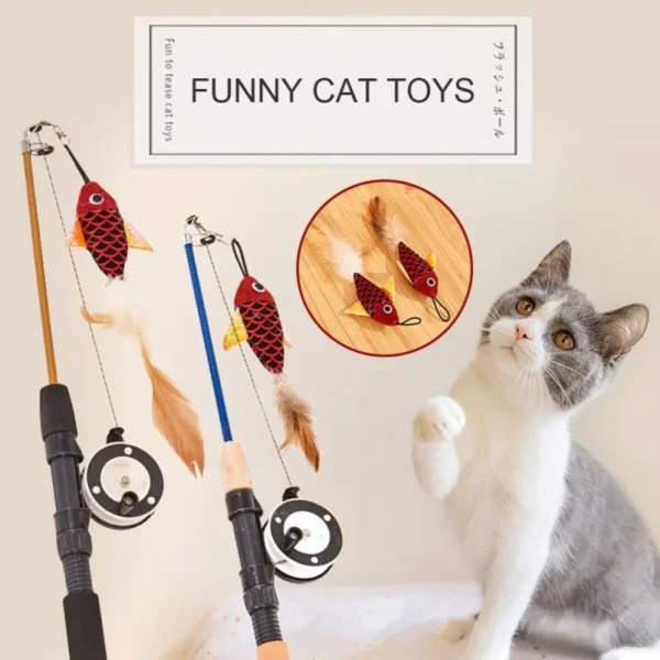 Retractable Cat Toy Fish Type Telescopic Feathers Funny Cat Stick Toys Pet Toy for Kitten Cat Rods Simulation Fishing Rod - Image 2