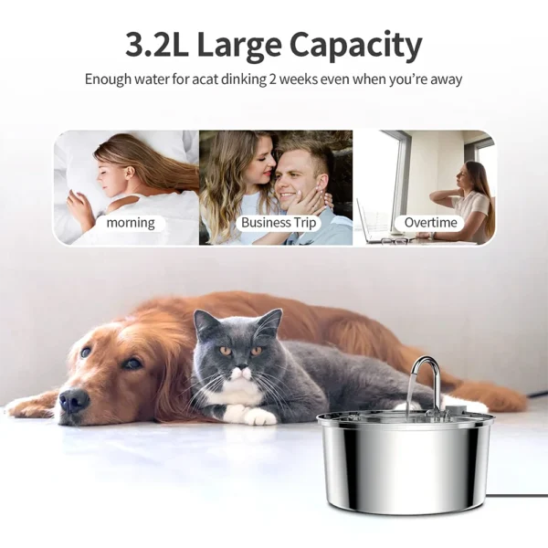 Stainless Steel Pet Water Feeder Cat Automatic Water Fountain USB Electric Mute for Cat Dog Filter Fountain Smart Drinking Bowl - Image 6