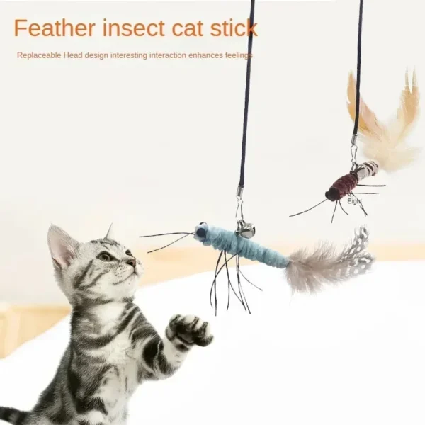 Steel Wire Teasing Cat Stick Insect Dragonfly Feather Cat Supplies Pet Moth Toy Interactive Fun Cat Toy Pole juguete para gato