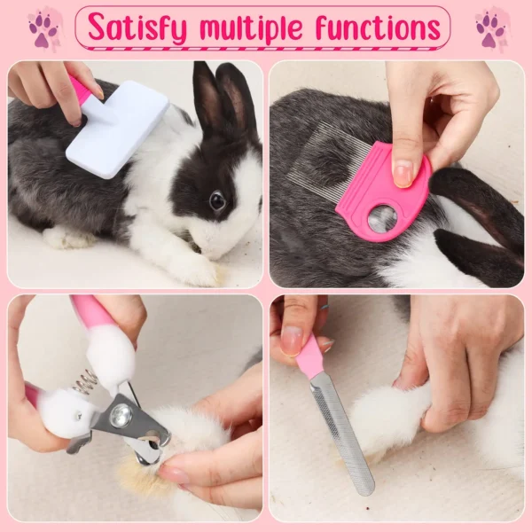 8-piece small animal pink beauty set rabbit beauty set with pet nail clippers and file flea comb - Image 3