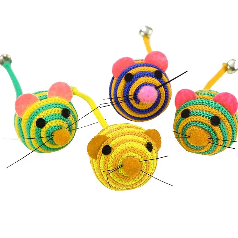 Pet Cat Toys Stripe Nylon Rope Round Ball Mouse Toy with Bell Pet Cat Chew Toy Cat Toys Interactive Pet Products gatos 고양이 장난감 – Image 4