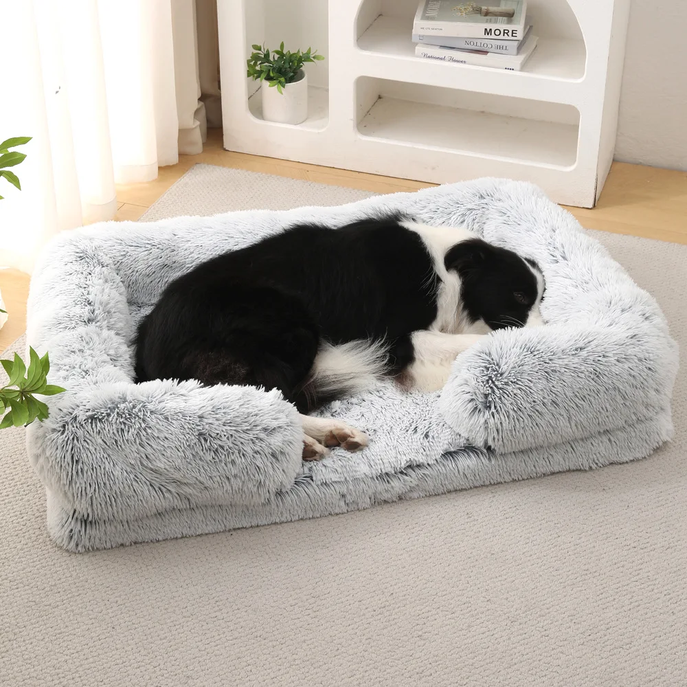 Half Surround Dog Bed Soft Square Pet Cat Sofa Full Filling Medium Pet Dog Kennel Plush Cat Cushion House - Image 2