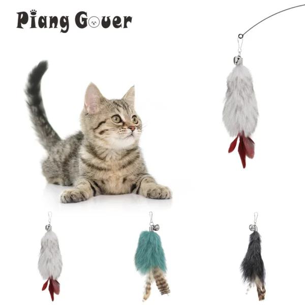 3pcs Random Color Feather Replacement Accessories Funny Cat Stick Rod Teaser Small Bell Plush Pet Toy - Image 2