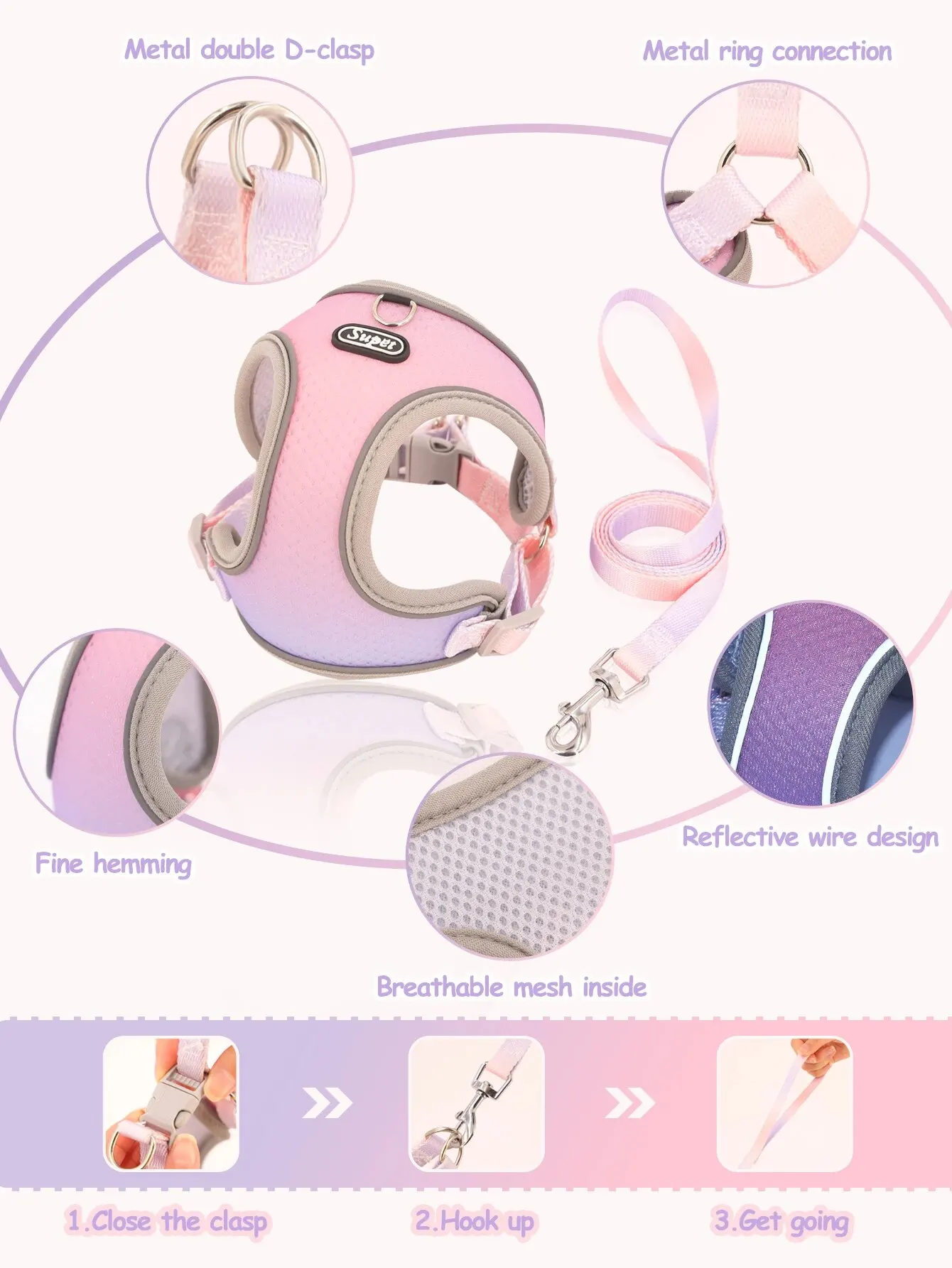 Supet Pet Step-in Dog Harness, Adjustable Reflective Soft Dog Harness, Breathable Dog Vest Harness for Cats Puppy – Image 6