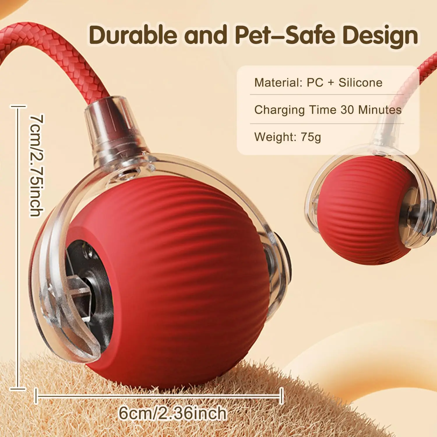 New Cat Interactive Ball Toy Automatic Rolling Ball Faux Tail Rechargeable Smart Pet Electric Toy Dog Cat Training Imitate Mouse - Imagem 3