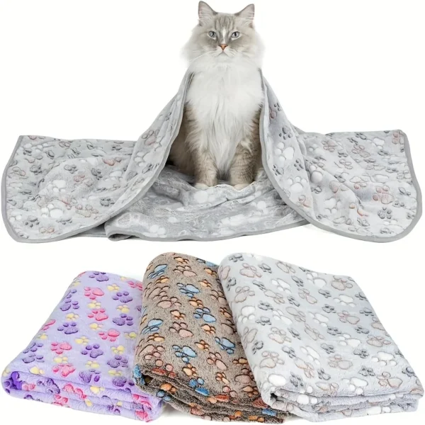 3pcs/1pc Thickened Pet Blankets with Paw Print & Bone Patterns - Soft Plush Machine Washable Dog Blankets for All Dog Sizes - Image 2