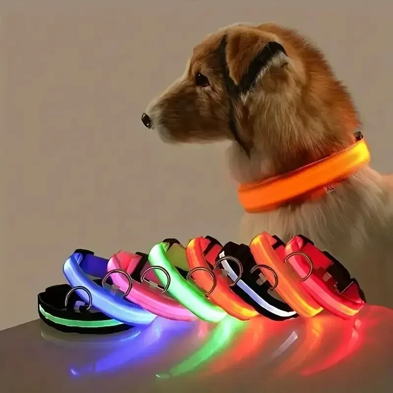 Light Up LED Dog Collar Safety Night Walking Flashing Glow In The Dark LED Pet Dog Battery Collar Small Medium Large Dog
