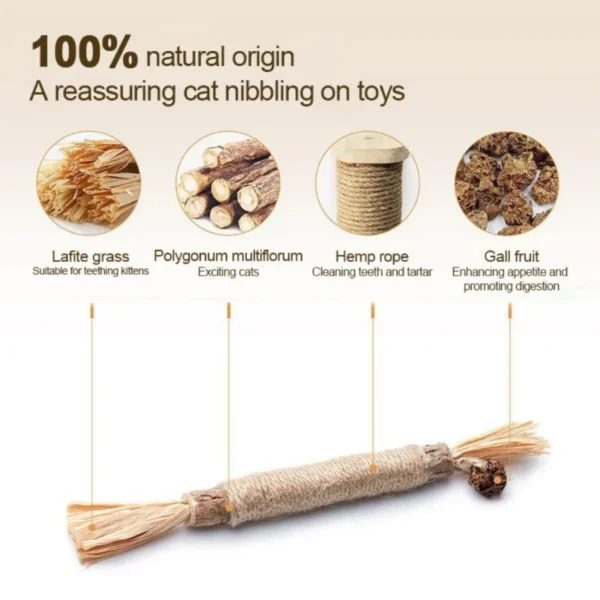 3Pc Cat Chew Toys Silvervine Chew Stick with Catnip and Feather Pet Snacks Sticks Kitty Raffia Grass Cleaning Teeth Silvervine - Image 6